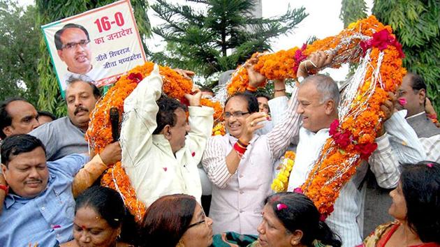 Madhya Pradesh chief minister Shivraj Singh Chouhan led the party campaign from the front by addressing three dozen public meetings in a period of just one week. (PTI photo) Madhya Pradesh chief minister Shivraj Singh Chouhan led the party campaign from the front by addressing three dozen public meetings in a period of just one week. (PTI photo)
