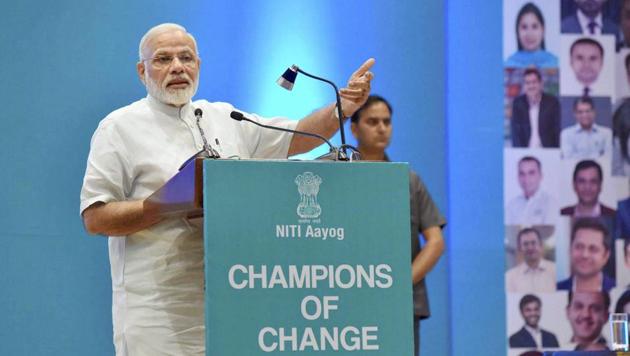 PM Narendra Modi addresses the young entrepreneurs at the Champions of Change programme, organised by the NITI Aayog, in New Delhi. (PTI Photo) PM Narendra Modi addresses the young entrepreneurs at the Champions of Change programme, organised by the NITI Aayog, in New Delhi. (PTI Photo)
