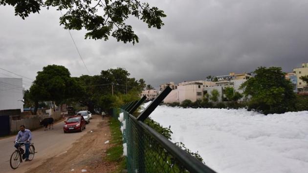 The National Green Tribunal ordered in April that all industries around Bellandur Lake be shut and imposed Rs 5 lakh fine on anyone found dumping waste in and around the lake.The green panel gave the state authorities a month’s time to free the lake of all pollutants. (Arijit Sen/HT Photo)