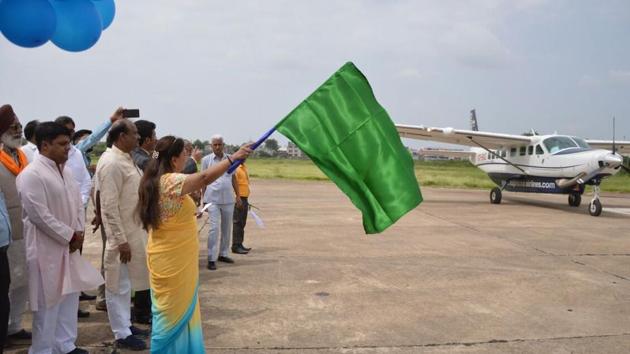 Chief minister Vasundhara Raje flags off the inaugural flight between Kota and Jaipur. (Twitter) Chief minister Vasundhara Raje flags off the inaugural flight between Kota and Jaipur. (Twitter)