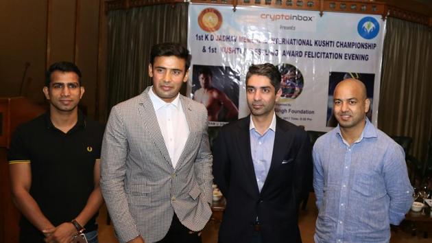 Sangram Singh’s KD Jadhav Memorial International Wrestling championship will adhere to professional wrestling norms with six rounds of six minutes each. (HT Photo) Sangram Singh’s KD Jadhav Memorial International Wrestling championship will adhere to professional wrestling norms with six rounds of six minutes each. (HT Photo)