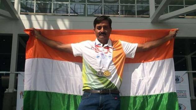 DIG Pushpendra Rathore won two gold and a bronze medal in the World Police and Fire Services Games held in Los Angeles. (HT Photo) DIG Pushpendra Rathore won two gold and a bronze medal in the World Police and Fire Services Games held in Los Angeles. (HT Photo)
