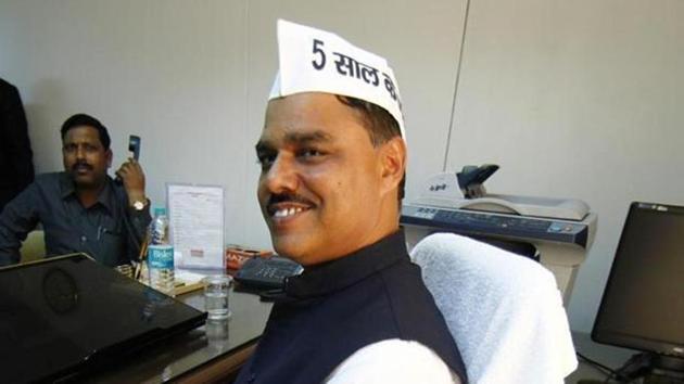 JS Tomar in his office in 2015, when he was law minister of Delhi.(PTI file photo)