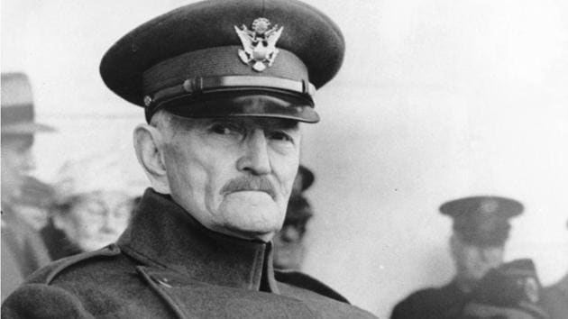 In this November 11, 1942, US General John J Pershing appears in uniform at Armistice Day ceremonies at Arlington Cemetery in Arlington. (AP File Photo) In this November 11, 1942, US General John J Pershing appears in uniform at Armistice Day ceremonies at Arlington Cemetery in Arlington. (AP File Photo)