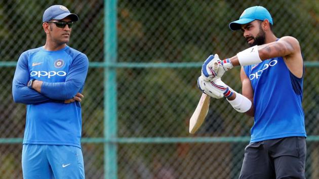 Virat Kohli tries a shot next to his MS Dhoni as India’s two key players aim to produce a good show in the ODIs against Sri Lanka. (REUTERS) Virat Kohli tries a shot next to his MS Dhoni as India’s two key players aim to produce a good show in the ODIs against Sri Lanka. (REUTERS)