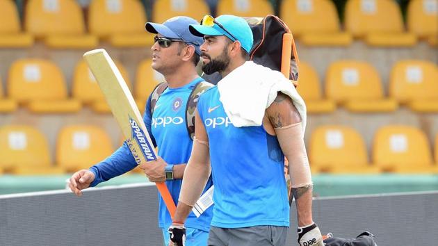 Virat Kohli and MS Dhoni practice intensely as India gear up for the ODI series against Sri Lanka, starting on Sunday in Dambulla. (AFP) Virat Kohli and MS Dhoni practice intensely as India gear up for the ODI series against Sri Lanka, starting on Sunday in Dambulla. (AFP)