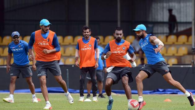 Indian cricket captain Virat Kohli (R) plays football with teammates during a practice session as India eye a repeat of their 3-0 success in the Tests. (AFP) Indian cricket captain Virat Kohli (R) plays football with teammates during a practice session as India eye a repeat of their 3-0 success in the Tests. (AFP)
