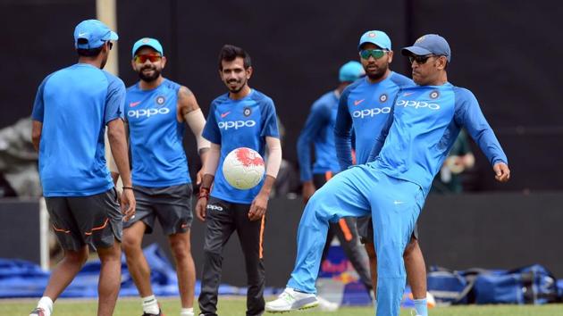 Mahendra Singh Dhoni joins in the practice session (AFP) Mahendra Singh Dhoni joins in the practice session (AFP)