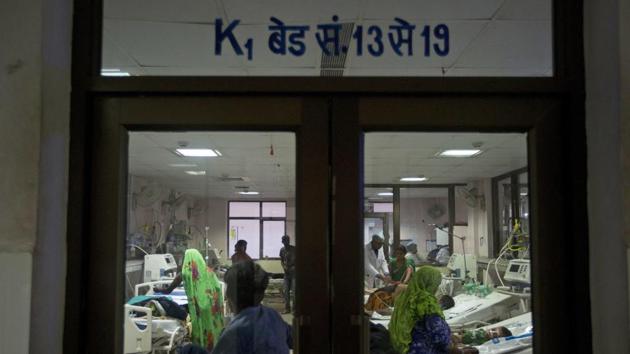 In this Aug. 12, 2017 file photo, children receive treatment at Baba Raghav Das Medical College Hospital in Gorakhpur.(AP)