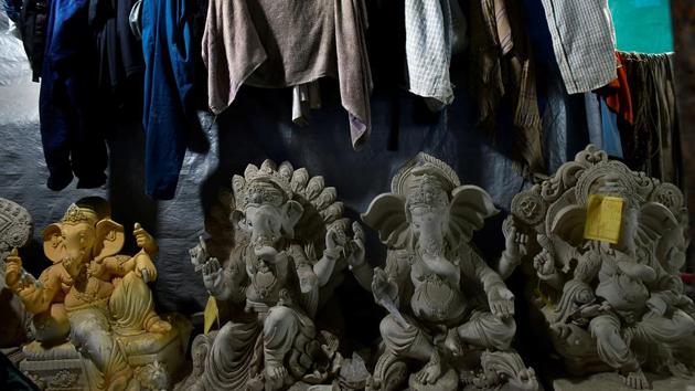 Clay and Plaster of Paris idols on display. (Anshuman Poyrekar/HT Photo) 