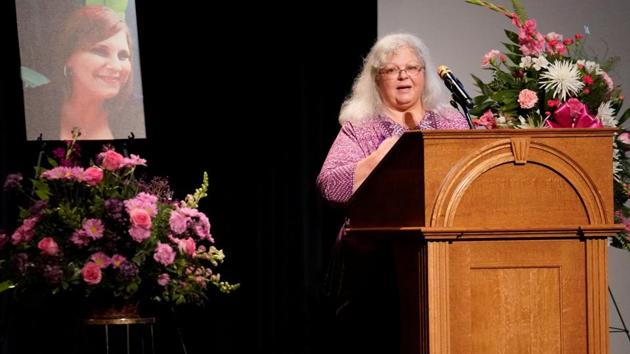 Car attack victim Heather Heyer's mother Susan Bro speaks at her memorial service inside the Paramount Theater in Charlottesville, Virginia, on August 16. (Reuters Photo)