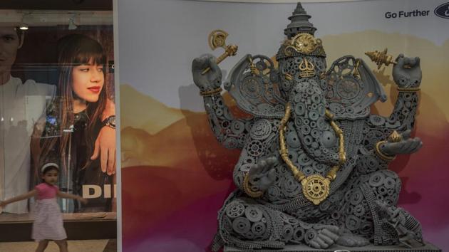An idol made from auto spare auto parts in Goregaon in Mumbai. (Satish Bate/HT Photo) An idol made from auto spare auto parts in Goregaon in Mumbai. (Satish Bate/HT Photo)