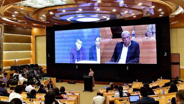 Infosys executive vice chairman and former CEO Vishal Sikka announces the new interim CEO through a video-link from California, as co-chairman Ravi Venkatesan looks on at the company's headquarters in Bengaluru on August 18, 2017. (PTI Photo) Infosys executive vice chairman and former CEO Vishal Sikka announces the new interim CEO through a video-link from California, as co-chairman Ravi Venkatesan looks on at the company's headquarters in Bengaluru on August 18, 2017. (PTI Photo)