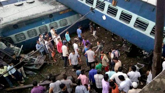 Coaches of the Puri-Haridwar Utkal Express train after it derailed in Khatauli near Muzaffarnagar on Saturday. (PTI) Coaches of the Puri-Haridwar Utkal Express train after it derailed in Khatauli near Muzaffarnagar on Saturday. (PTI)
