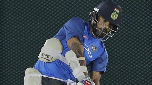 Shikhar Dhawan bats during the practice session ahead of their first ODI. (AP) Shikhar Dhawan bats during the practice session ahead of their first ODI. (AP)