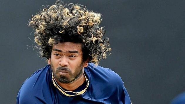 Sri Lanka pacer Lasith Malinga bowls during a practice session at Rangiri Dambulla Cricket Stadium on Saturday(PTI)