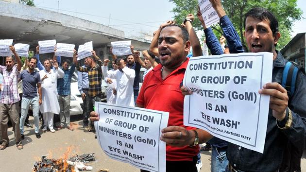 Panthers Party supporters shout slogans during a protest against Rohingya and Bangladeshi Muslims in Jammu. (Nitin Kanotra/HT File Photo) Panthers Party supporters shout slogans during a protest against Rohingya and Bangladeshi Muslims in Jammu. (Nitin Kanotra/HT File Photo)