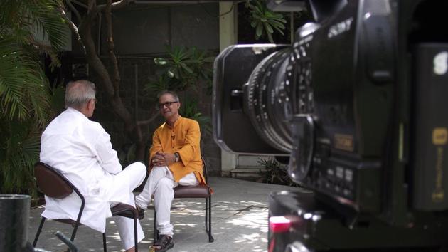 Poet and lyricist Gulzar being interviewed for Guftagoo(Photo courtesy: RSTV)