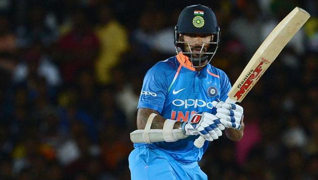 Indian cricketer Shikhar Dhawan plays a shot during the first One-Day International (ODI) against Sri Lanka at the Rangiri Dambulla Cricket Stadium on Sunday. (AFP) Indian cricketer Shikhar Dhawan plays a shot during the first One-Day International (ODI) against Sri Lanka at the Rangiri Dambulla Cricket Stadium on Sunday. (AFP)