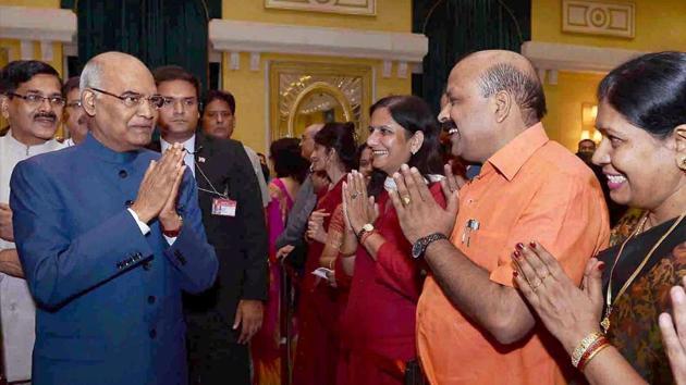 President Ram Nath Kovind greets invitees at the home reception function at Rashtrapati Bhavan on the occasion of 71st Independence Day in New Delhi on August 15, 2017. (PTI) President Ram Nath Kovind greets invitees at the home reception function at Rashtrapati Bhavan on the occasion of 71st Independence Day in New Delhi on August 15, 2017. (PTI)