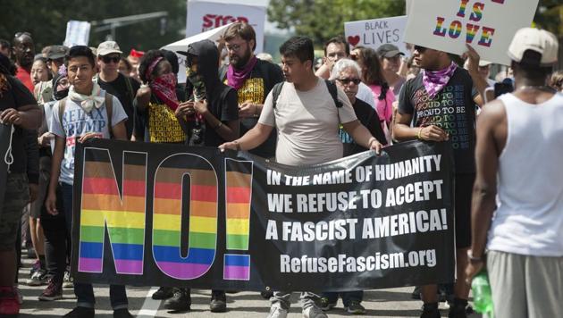 Counter-protesters of the Boston 'Free Speech' Rally march towards Boston Commons on August 19, 2017, in Boston. (AFP) Counter-protesters of the Boston 'Free Speech' Rally march towards Boston Commons on August 19, 2017, in Boston. (AFP)