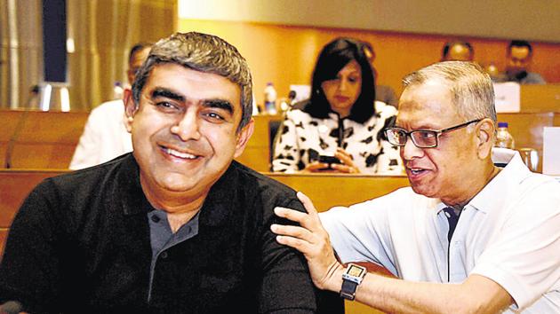 Infosys co-founder NR Narayana Murthy with former CEO and MD Vishal Sikka. (PTI Photo) Infosys co-founder NR Narayana Murthy with former CEO and MD Vishal Sikka. (PTI Photo)