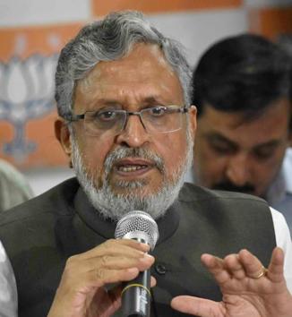 Bihar deputy CM Sushil Kumar Modi speaking to the media in Patna on Sunday.