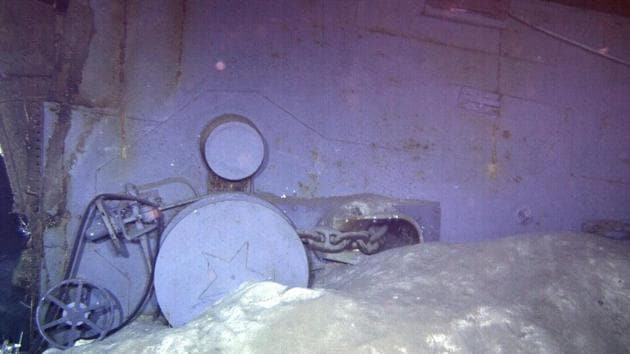 A wreckage of the USS Indianapolis, which appears to be one of the two anchor windlass mechanisms from the forecastle of the ship. The wreck was located by the expedition crew of Allen’s research vessel Petrel, a 250 foot ship equipped with state of the art equipment capable of diving to 6,000 metres. (Courtesy of Paul G. Allen / AP) 