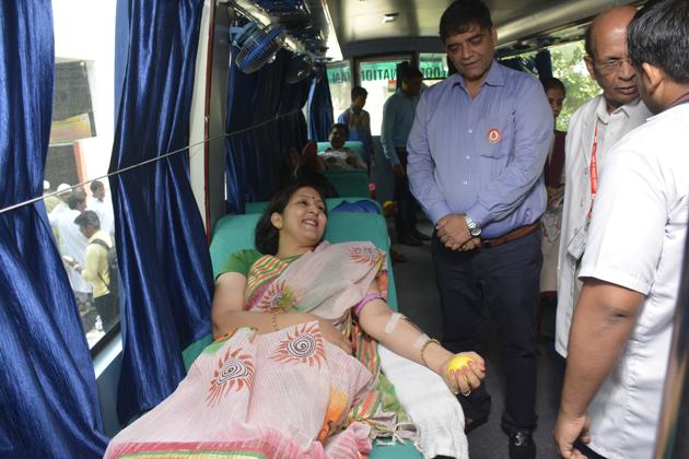 The district administration held mega blood donation camp at eight places. (Sakib Ali/HT Photo) The district administration held mega blood donation camp at eight places. (Sakib Ali/HT Photo)