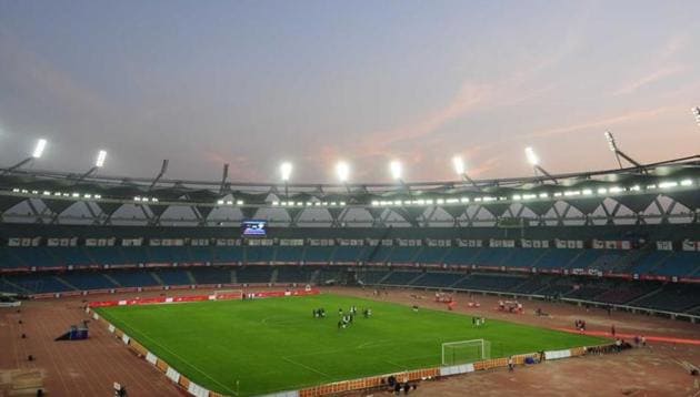 The main football pitch and warm-up area at the Jawaharlal Nehru stadium has been shut for renovations ahead of the 2017 FIFA U-17 World Cup. (HT Photo) The main football pitch and warm-up area at the Jawaharlal Nehru stadium has been shut for renovations ahead of the 2017 FIFA U-17 World Cup. (HT Photo)