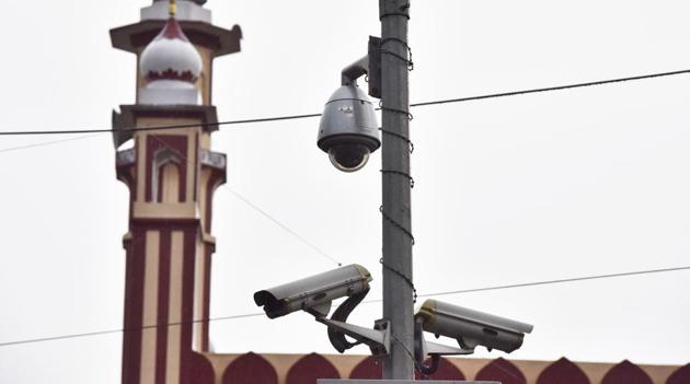 A total of 61 hi-tech pan-tilt-zoom cameras and automatic number plate reader cameras will be installed by mid-September. (Sanjeev Verma/HT PHOTO) A total of 61 hi-tech pan-tilt-zoom cameras and automatic number plate reader cameras will be installed by mid-September. (Sanjeev Verma/HT PHOTO)
