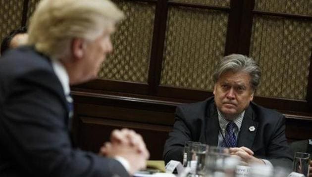 Steve Bannon and President Donald Trump in the Roosevelt Room of the White House in January 2017 (AP) Steve Bannon and President Donald Trump in the Roosevelt Room of the White House in January 2017 (AP)