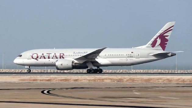(FILES) This file photo taken on July 20, 2017 shows a Qatar Airways plane taking-off from the Hamad International Airport in Doha. Saudi Arabia on August 20, 2017 said Qatar had refused to allow its planes to land in Doha to transport Qatari Muslims to Mecca for the annual hajj pilgrimage. (AFP) (FILES) This file photo taken on July 20, 2017 shows a Qatar Airways plane taking-off from the Hamad International Airport in Doha. Saudi Arabia on August 20, 2017 said Qatar had refused to allow its planes to land in Doha to transport Qatari Muslims to Mecca for the annual hajj pilgrimage. (AFP)