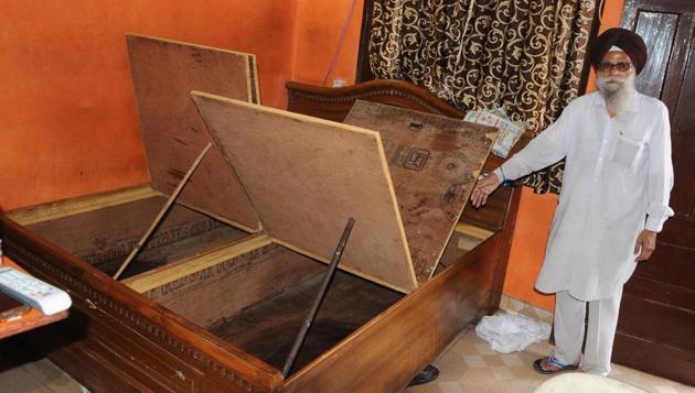 As water entered houses in Mohali, even furniture could not escape water’s fury. (Anil Dayal/HT)