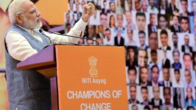 Prime Minister Narendra Modi addresses CEOs at the Champions of Change initiative organised by the Niti Aayog in New Delhi on Tuesday. (PTI) Prime Minister Narendra Modi addresses CEOs at the Champions of Change initiative organised by the Niti Aayog in New Delhi on Tuesday. (PTI)