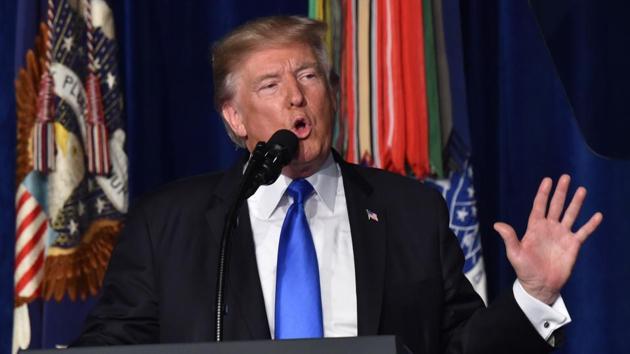 US President Donald Trump speaks during his address to the nation from Joint Base Myer-Henderson Hall in Arlington, Virginia, on August 21, 2017. Trump Monday left the door open to a possible political agreement with the Taliban, in an address to the nation on America's strategy in the 16-year Afghan conflict.(AFP)