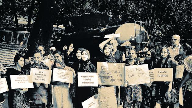 Muslim women protesting against the practice of instant triple talaq.(HT Photo)