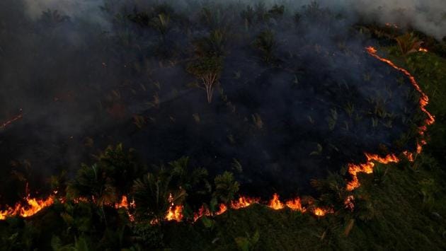 The small town of Apui sits at the new front-line of Brazil’s fight against advancing deforestation in the Amazon rainforest where vast fires belch jet black smoke visible for miles while loggers denude the jungle. According to PRODES (Programa Despoluição de Bacias Hidrográficas or Basin Restoration Program) roughly 7,989 square kilometres of forest were destroyed in 2016, a 29% increase over the previous year. (Bruno Kelly/REUTERS)