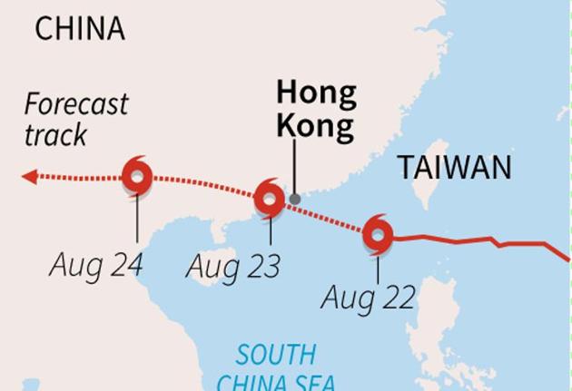 A map showing the forecast path of Tropical Cyclone Hato off southern Taiwan. (AFP) A map showing the forecast path of Tropical Cyclone Hato off southern Taiwan. (AFP)
