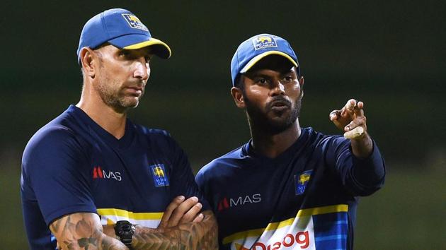 Sri Lanka's coach Nic Pothas (L) speaks with captain Upul Tharanga during a practice session at the Pallekele International Cricket Stadium. (AFP) Sri Lanka's coach Nic Pothas (L) speaks with captain Upul Tharanga during a practice session at the Pallekele International Cricket Stadium. (AFP)