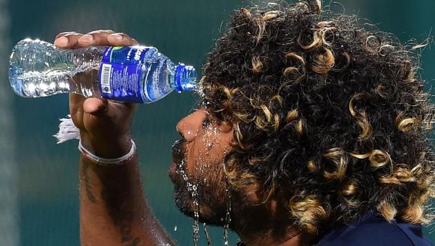 Lasith Malinga takes a break from his intense practice session. (AFP) Lasith Malinga takes a break from his intense practice session. (AFP)
