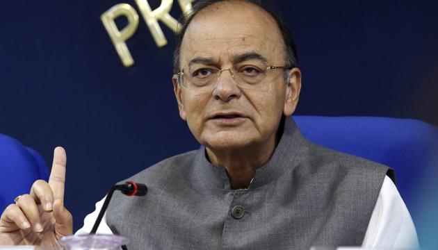 Union finance minister Arun Jaitley addresses a press conference after a cabinet meeting in New Delhi on Wednesday.(PTI)