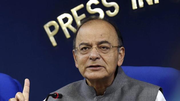 New Delhi: Union finance minister Arun Jaitley addressing a press conference after a cabinet meeting in New Delhi on Wednesday. (PTI photo) New Delhi: Union finance minister Arun Jaitley addressing a press conference after a cabinet meeting in New Delhi on Wednesday. (PTI photo)