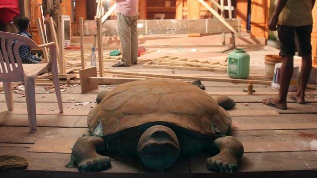 A replica of Ganpatipule being created at Keshavji Naik Chawl, Girgaum. 