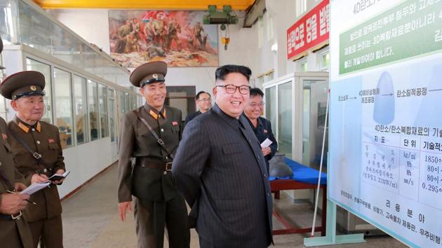 North Korean leader Kim Jong-Un smiles during a visit to the Chemical Material Institute of the Academy of Defense Science in this undated photo released by North Korea's Korean Central News Agency (KCNA) in Pyongyang on August 23. (REUTERS) North Korean leader Kim Jong-Un smiles during a visit to the Chemical Material Institute of the Academy of Defense Science in this undated photo released by North Korea's Korean Central News Agency (KCNA) in Pyongyang on August 23. (REUTERS)