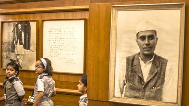 Children walk past a photograph of Jawaharlal Nehru at the Nehru Memorial Museum in Delhi. (Abhishek Saha/HT Photo) Children walk past a photograph of Jawaharlal Nehru at the Nehru Memorial Museum in Delhi. (Abhishek Saha/HT Photo)