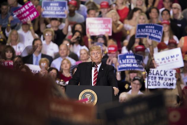 Donald Trump at the a rally in Phoenix on August 22, 2017. (NYT) Donald Trump at the a rally in Phoenix on August 22, 2017. (NYT)