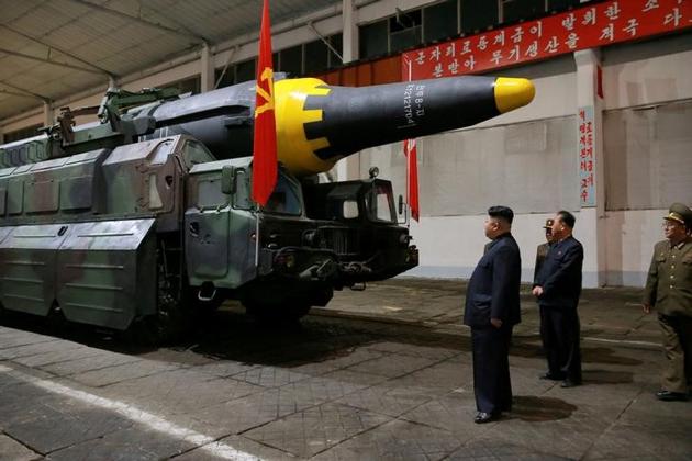 North Korean leader Kim Jong Un inspects the long-range strategic ballistic rocket Hwasong-12 (Mars-12) in this undated photo released by North Korea's Korean Central News Agency (KCNA) on May 15. (Reuters) North Korean leader Kim Jong Un inspects the long-range strategic ballistic rocket Hwasong-12 (Mars-12) in this undated photo released by North Korea's Korean Central News Agency (KCNA) on May 15. (Reuters)