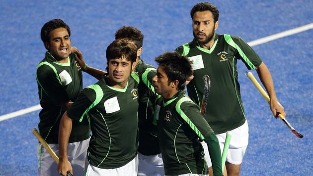 Pakistan players celebrate a goal during the men’s hockey gold medal matchof the 2014 Asian Games between India and Pakistan at Seonhak Hockey Stadium on October 2, in Incheon. Pakistan have qualified for the 2018 men’s hockey World cup in Odisha. (Getty Images) Pakistan players celebrate a goal during the men’s hockey gold medal matchof the 2014 Asian Games between India and Pakistan at Seonhak Hockey Stadium on October 2, in Incheon. Pakistan have qualified for the 2018 men’s hockey World cup in Odisha. (Getty Images)