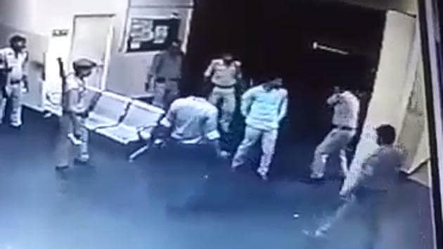 CCTV footage show cops beating staff at a toll plaza on the Agra-Delhi highway.(Screengrab)